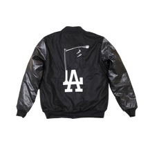Load image into Gallery viewer, Black Hiac Brands Signature H logo w/ LA LightPole on back Letterman Jacket