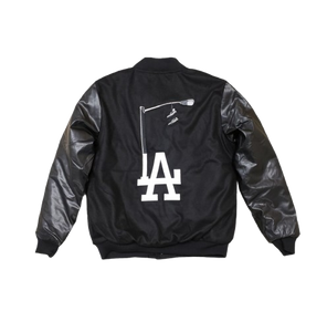 Black Hiac Brands Signature H logo w/ LA LightPole on back Letterman Jacket