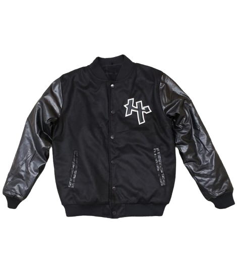 Black Hiac Brands Signature H logo w/ LA LightPole on back Letterman Jacket