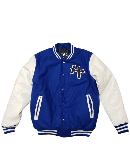 Letterman Jacket Front Side H logo Black Out Lined in White Backside OG LA LightPole