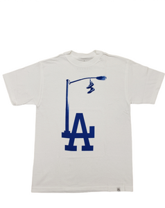 White/Blue LA LightPole Men's Crew Neck Short Sleeve T-Shirt